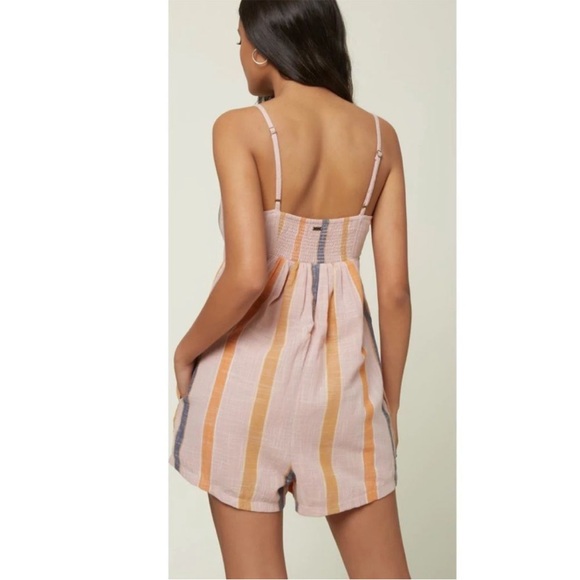 O'Neill Tatum Tie Front Romper Pink Striped Retro Beach Size Medium - Picture 12 of 13